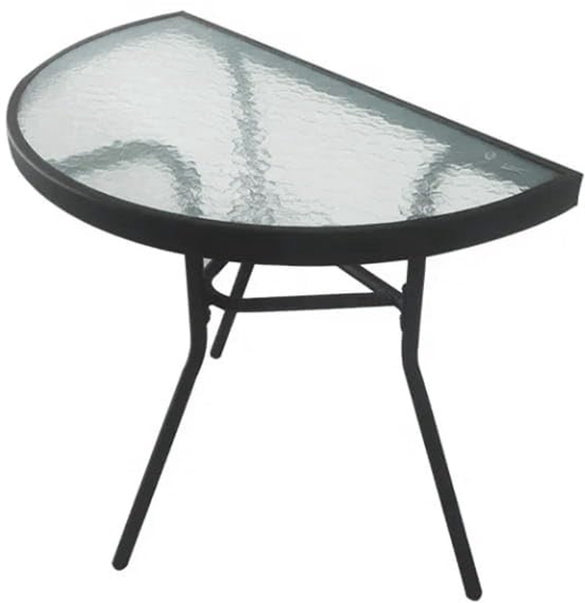 Dailygoods- Tuintafel met zwart metalen frame - Weerbestendige Balkonset - Halfronde Tuintafel - Glasblad - 70 cm - Elegante uitstraling - Balkontafel