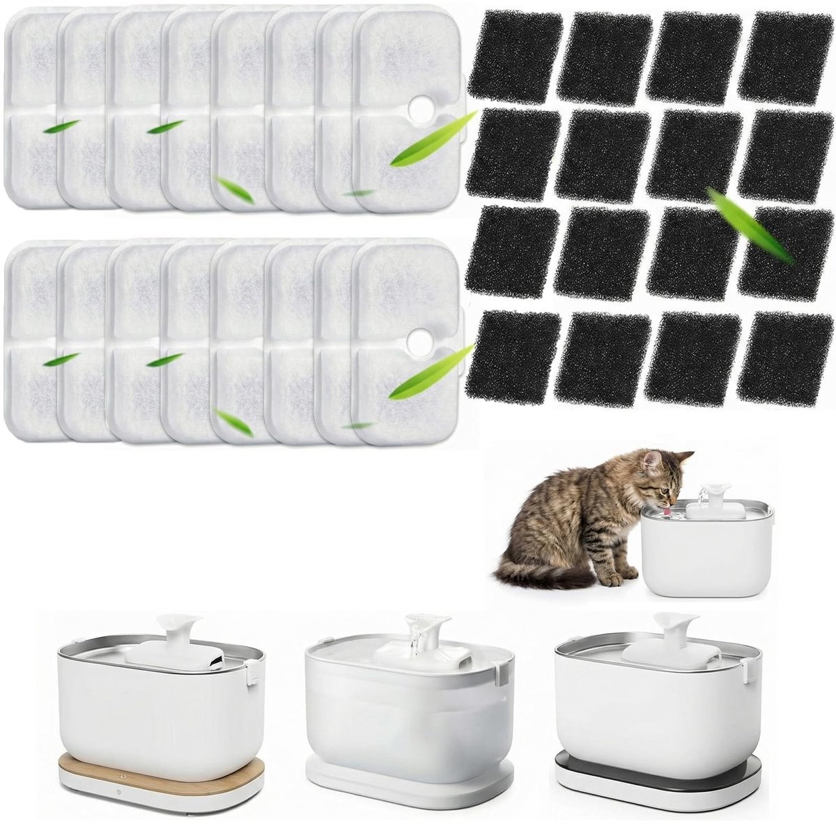 Dailygoods- Kattenfonteinfilter 16 Stuks - Vervangingsset Drinkfontein - Filters/Sponzen - Compatibel met PLWF005/PLWF105/PLWF115 - Hoogwaardige Kwaliteit - Zorgt voor Schoon Drinkwater - Drinkfonteinfilter