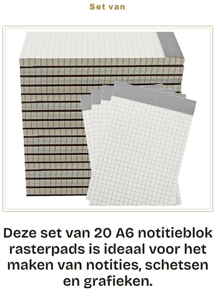 Dailygoods- Notitieblok A6 - Set van 20 - 70 Vellen - Rasterpapier - Mini Pocket - Perfect formaat 140x104 mm - Notitieboekje