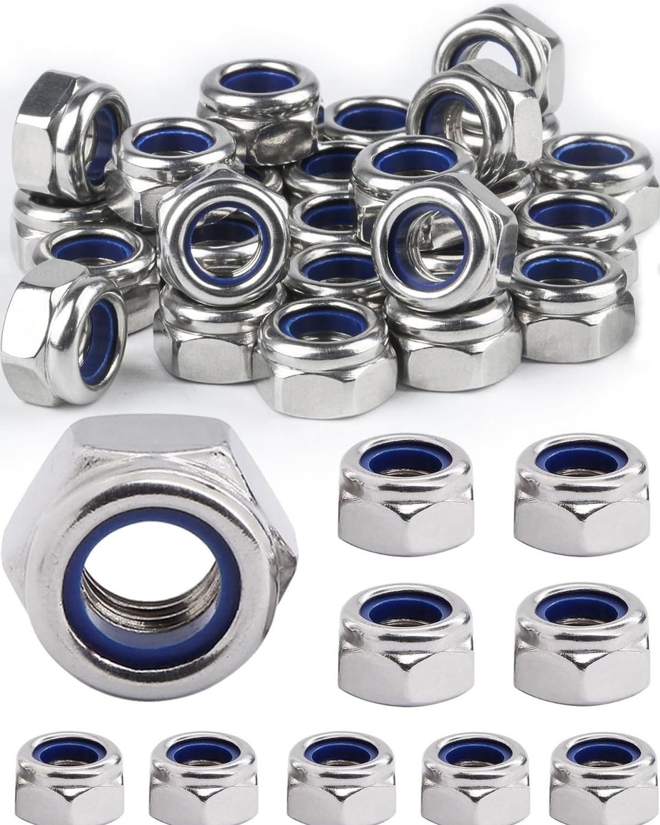 Dailygoods- Borgmoeren Set van 45 - Zeskantmoeren - Zelfborgende Moeren - Roestvrij Staal - Hoogwaardige Sterkte - Nylon Inzetstukken