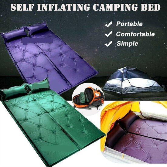 Kampeer Mat - Slaapmat Luchtbed - Buiten slapen - Ingebouwde voetpomp - 180x60cm - Legergroen — afbeelding 4