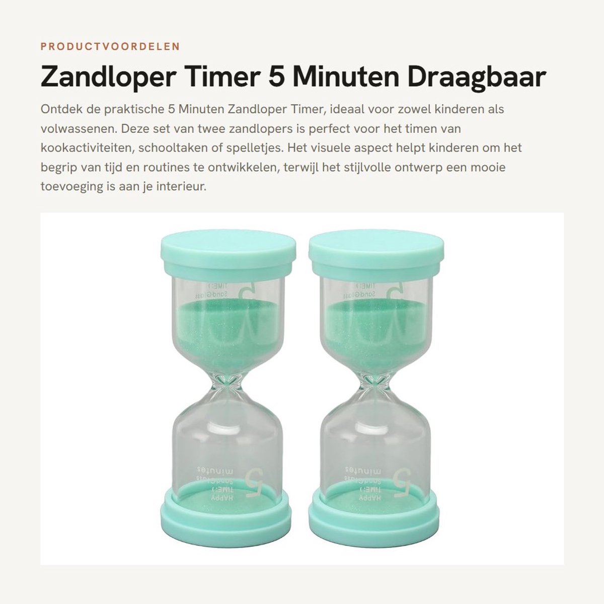 Dailygoods- Zandloper 5 Minuten - 2 Stuks - Draagbare Timer - Stille Zandklok - Decoratie voor Koken/Studie - Visueel Hulpmiddel