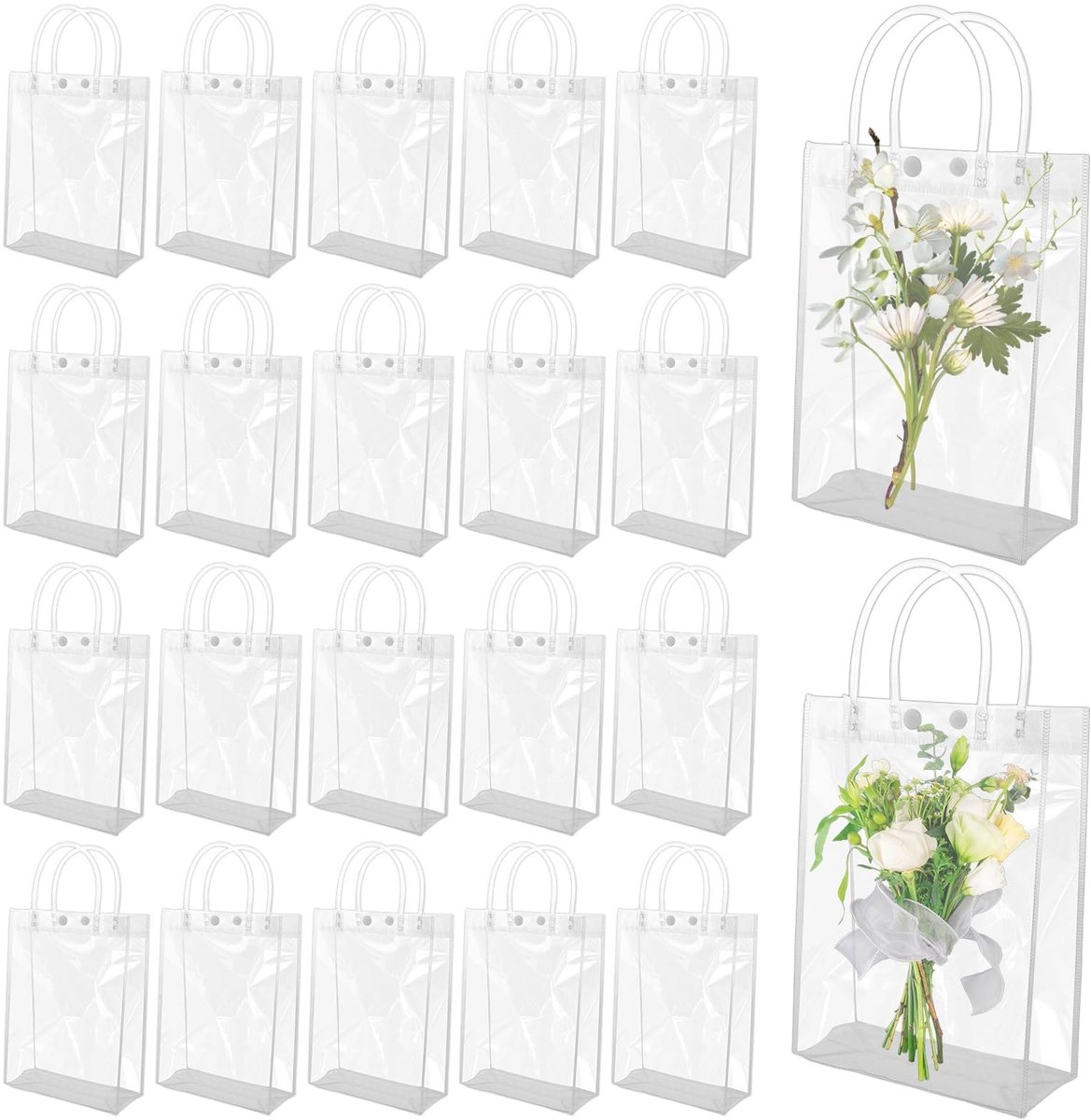 Dailygoods- Cadeautasjes 30 stuks - Transparant PVC - 23 x 17 x 7 cm - Herbruikbare Zakjes - Draagtassen met Handvat - Veilig Sluitmechanisme - Cadeauzakjes