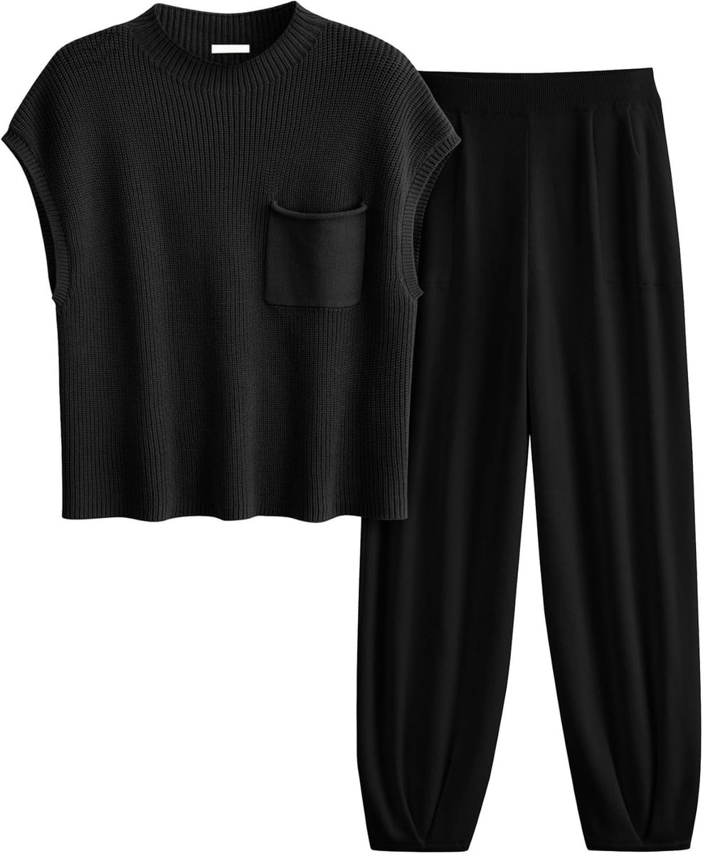 Dailygoods- Trainingspak Dames - 2-delige Set - Gebreide Trui - Relaxed-fit Broek - Hoge Taille - Chique Kapmouwen - Loungewear