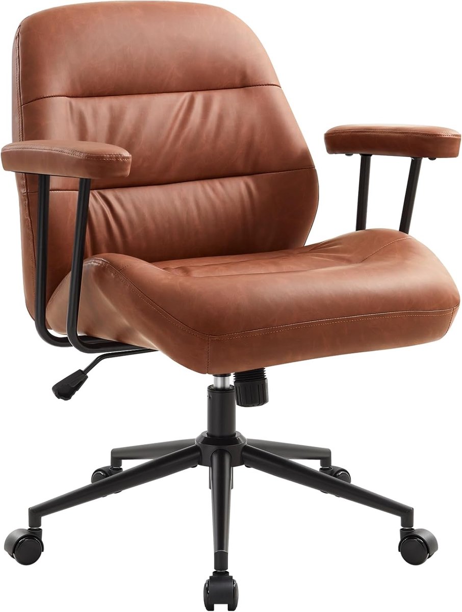 Ergonomische bureaustoel met armleuningen, kunstleer, in hoogte verstelbaar, voor kantoor, woonkamer, slaapkamer, bruin 1