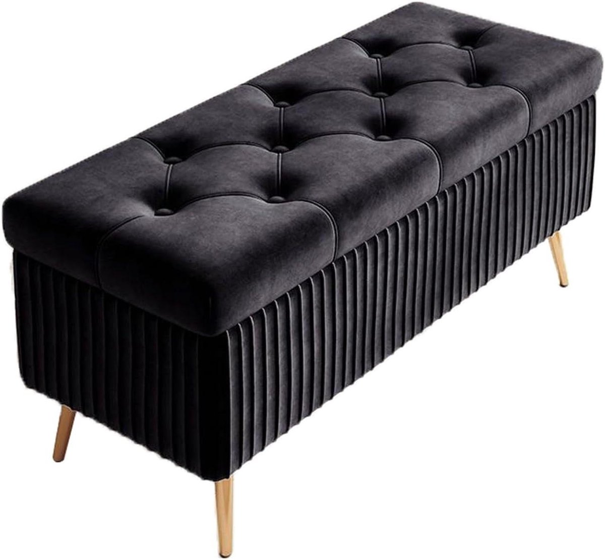 Opbergbank Sofa - Ottoman Poef - Woonkamer Organisatie - Met metalen poten - 120x40x45cm - Zwart