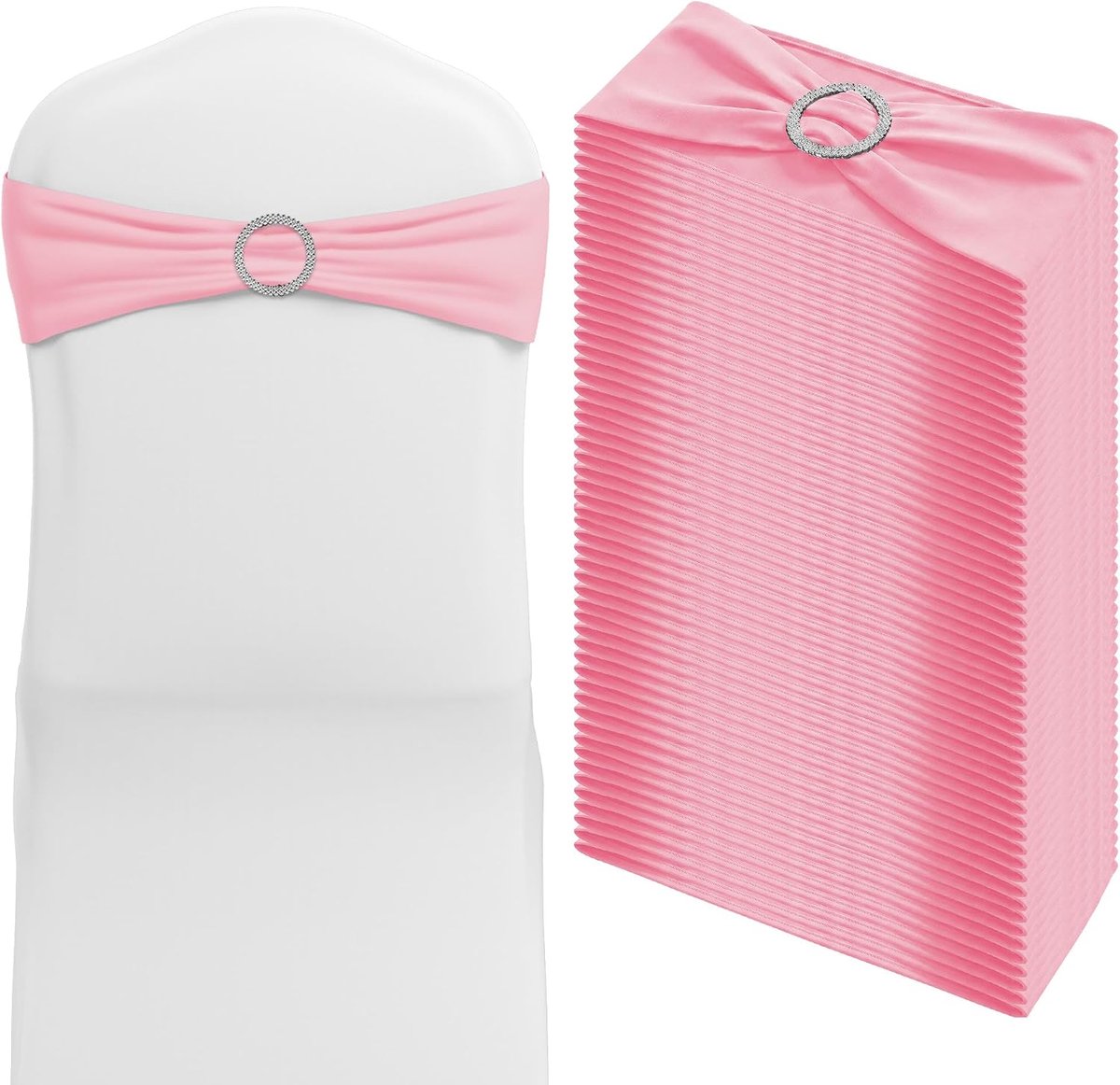 30 stuks roze elastische stoelstrikken met gesp | Van polyester stoeldecoratie, stoelstrikken voor bruiloften, feesten, banketten