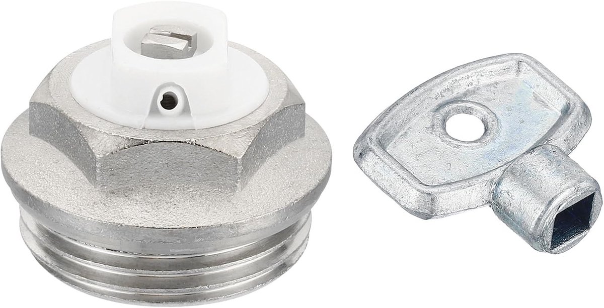 1 inch BSP buitendraad, handmatige radiator, ontluchting, stopcontact, ventielkit met sleutel, vernikkeld, messing stopcontact voor radiator, verwarming, zilver/wit