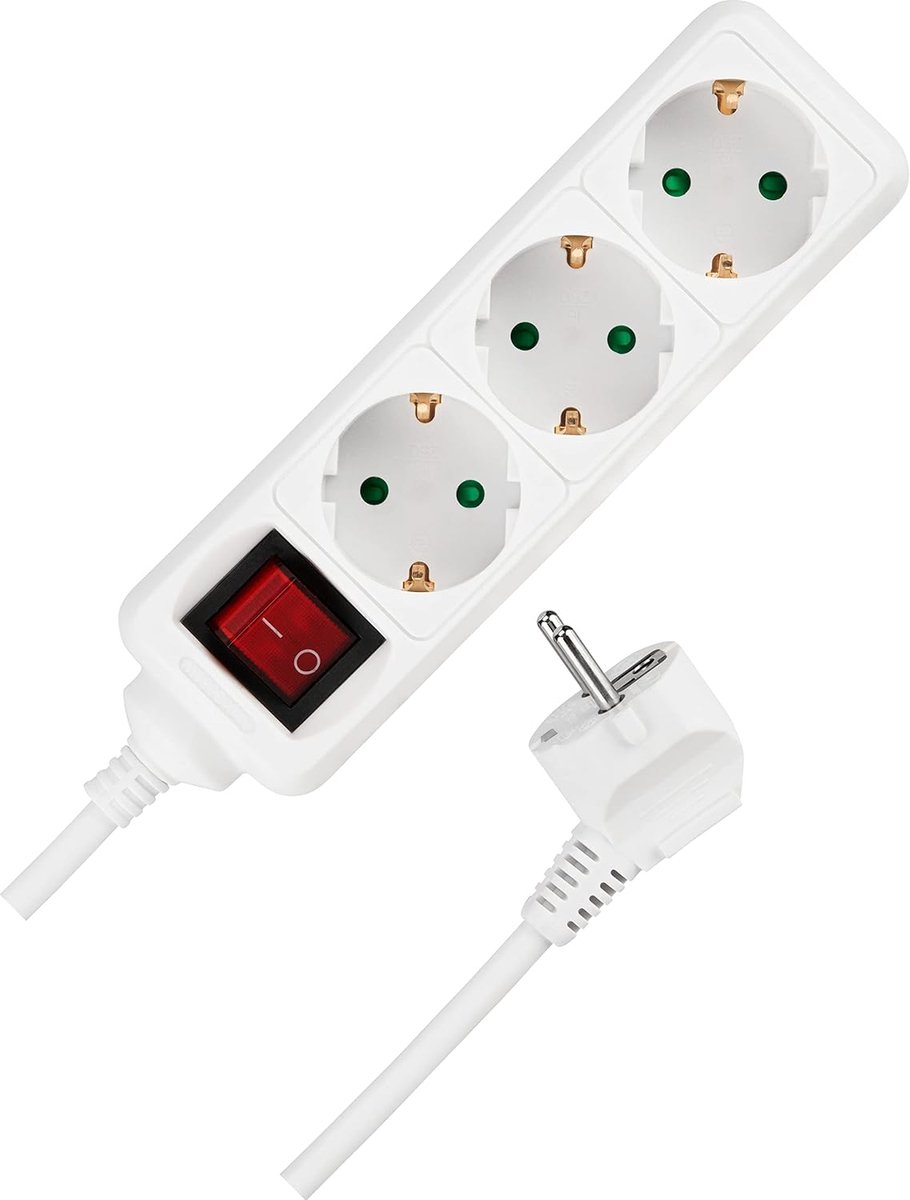 0512313555 stekkerdoos, stekkerdoos 3-voudig voor hoekstekker, 3m, 3500W, wit