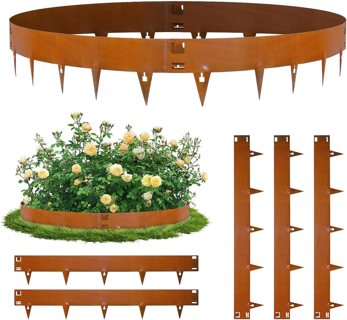 107,5 cm x 5 gazonrand, metaal, cortenstaal, flexibele bloembedomranding van staal, bloembegrenzing, lawn Edging, flexibele gazonranden voor bloembedomrandingen, tuinomranding, 16,5 cm hoogte