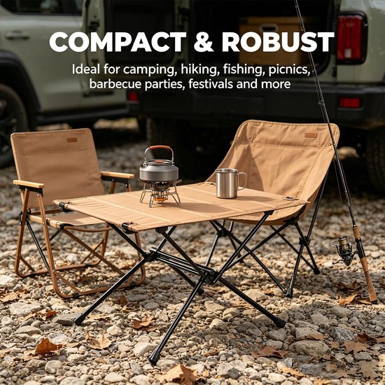 Campingtafel inklapbaar - opvouwbaar kaki - met draagtas - ideaal voor picknicks - SnelShoppen — afbeelding 2
