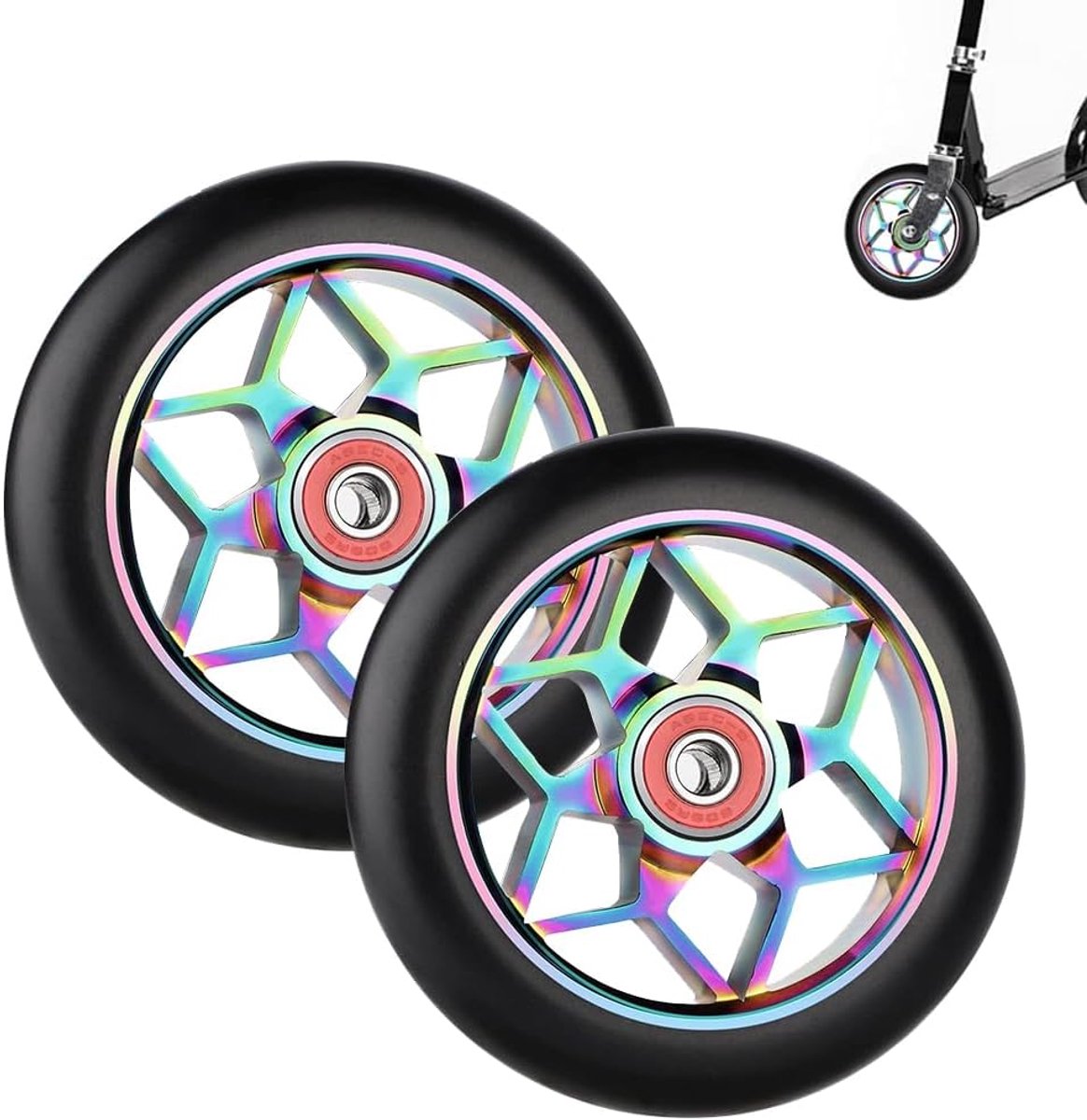 Scooterwielen, 2 stuks reservewielen voor steps, 88A met ABEC-9 lagers, aluminium spaakkern, reservewielen voor stuntsteps, 110 mm, scooterwielen, compatibel met de meeste stuntsteppen en