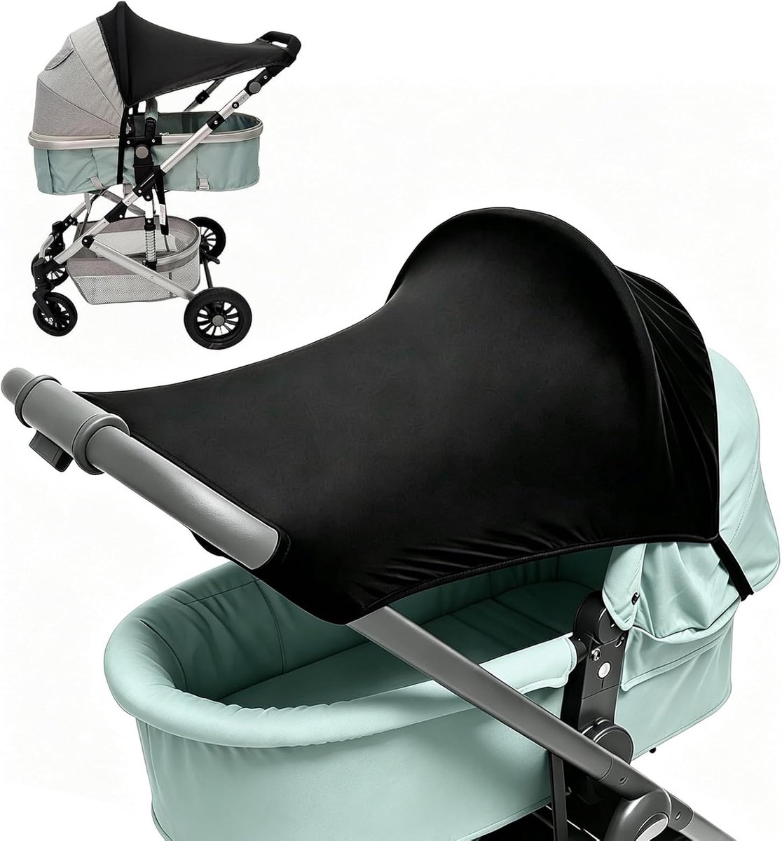 Zonnezeil voor Kinderwagen met UV-Bescherming 50+ - Universeel Zonnescherm - Ademend en Elastisch - SnelShoppen