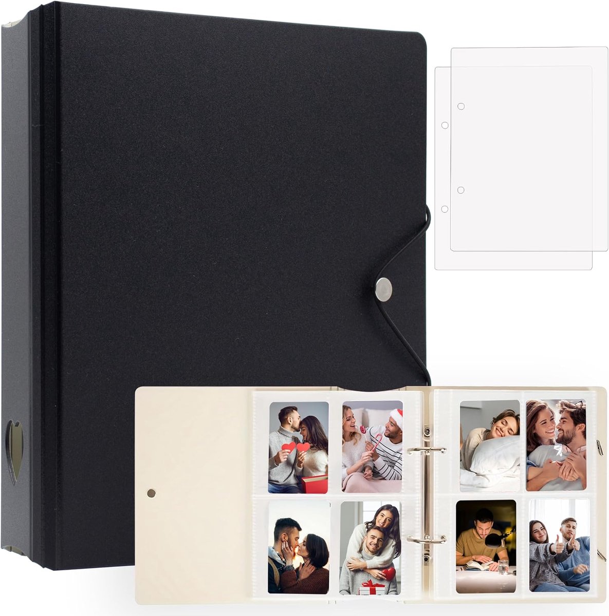 200 Vakjes Fotoalbum voor Instax Mini 11 12 9 8+ 8 7+ LiPlay Film, Fotokaartenmap voor SnapTouch PIC-300 Z2300 fotoprinter, 2x3 fotoboek voor Kpop-kaart (Zwart)