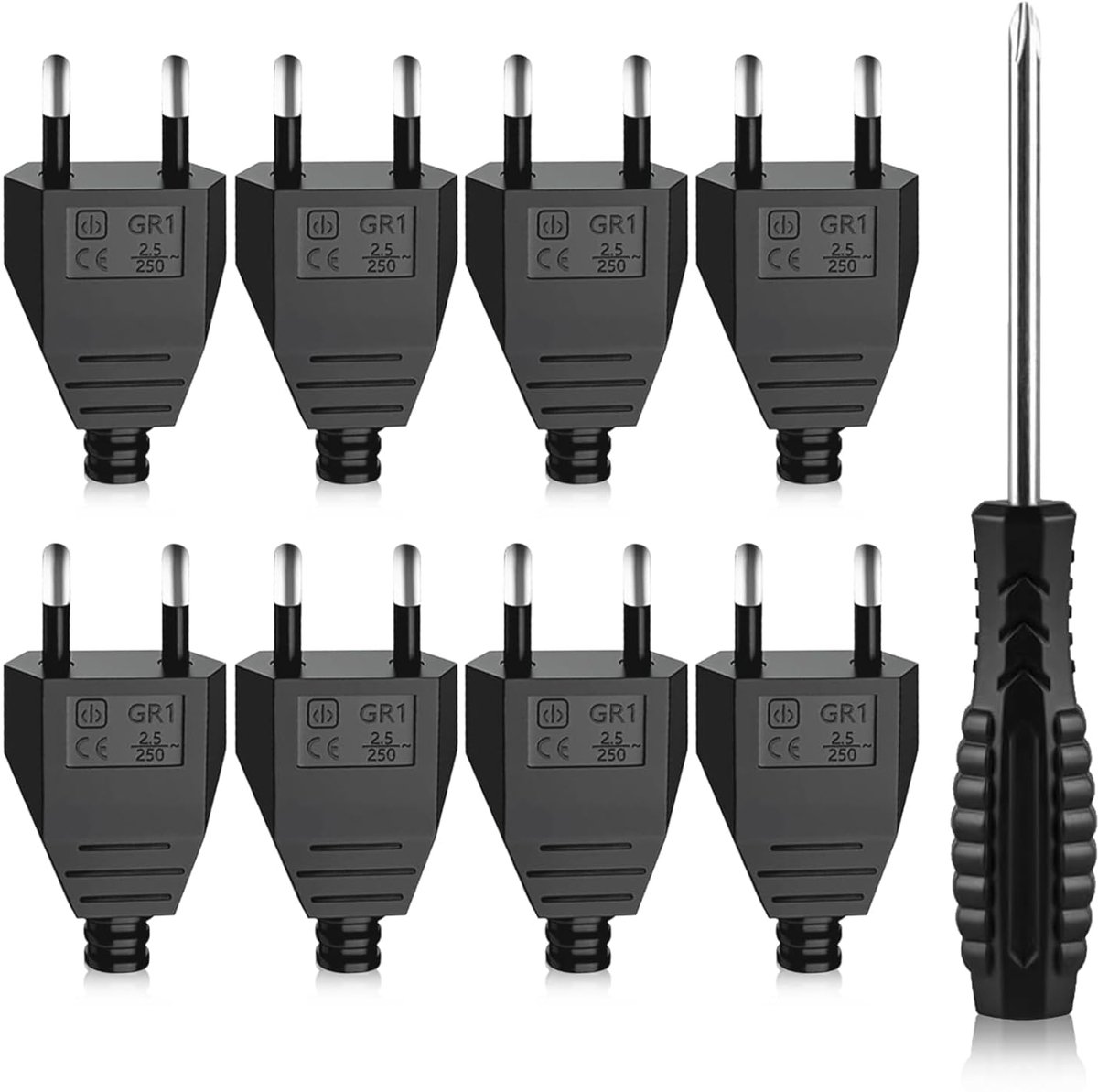 Euro plug zwarte platte stekker - 8 stuks - hittebestendig PVC - eenvoudig te installeren - SnelShoppen
