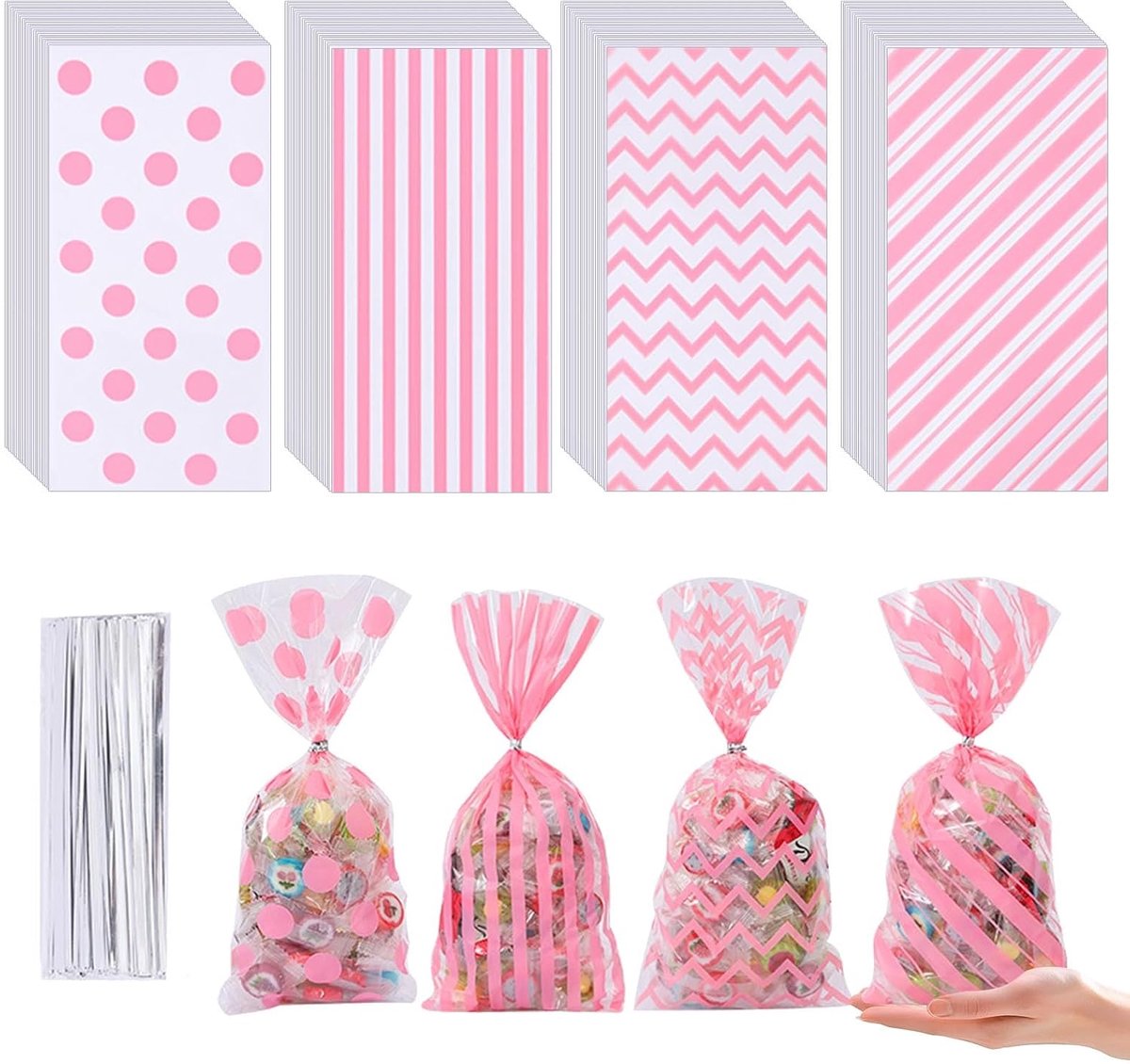 Cadeauzakken 13x27 cm - Roze - Met zilveren sluitingen - Perfect voor kinderfeestjes - SnelShoppen