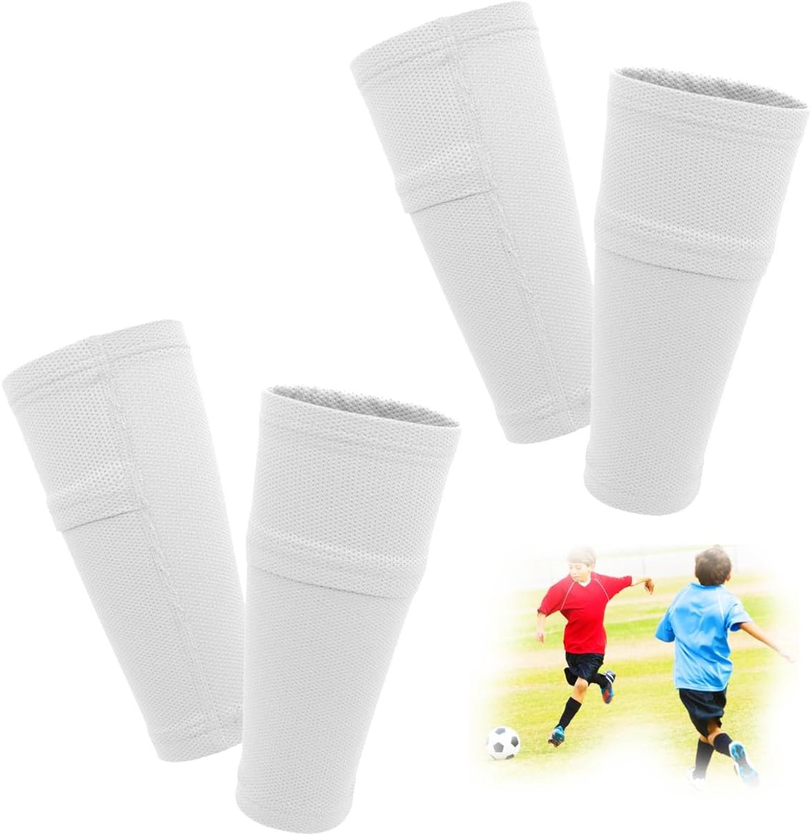 2 paar scheenbeschermerhouders voor kinderen en heren, steunen met geoptimaliseerde steekzak, voetbal, scheenbeschermers, mouwsokken, ademend, antislip, stabiel