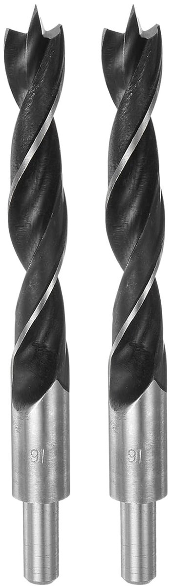 Brad Point-bits, 2 stuks, diameter 16 mm, rechte ronde schachtboor, metrisch, boordiepte 1,26 inch, spiraalschroefbits, hout, kunststof, rubber