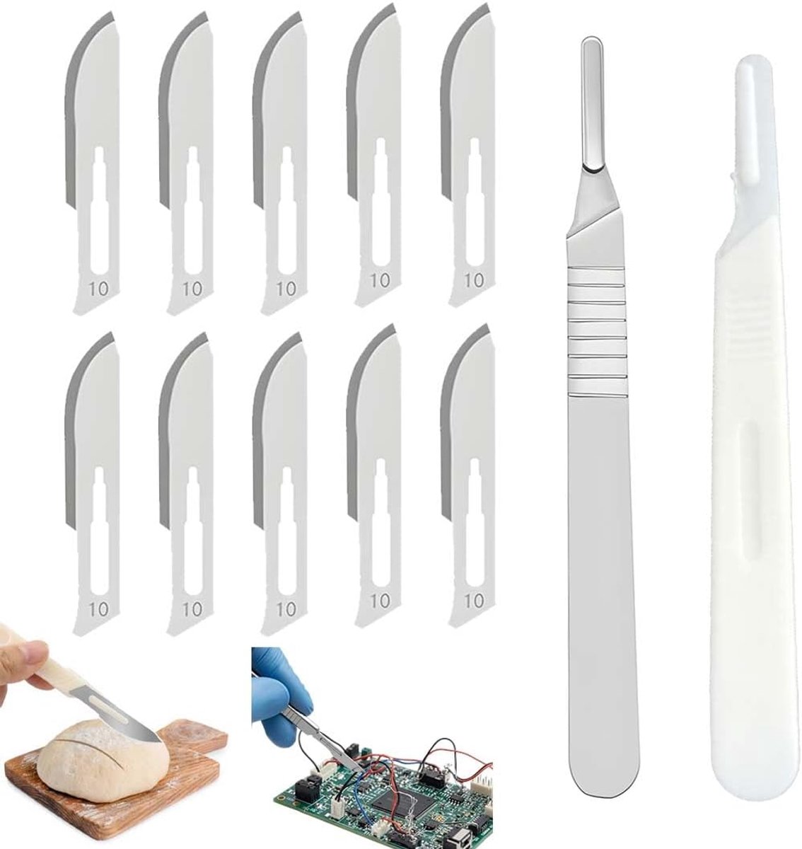 Ambachtsmes Set 10 Mesjes + 2 Handvatten Nr.3, Precisie Snijgereedschap Voor Modelbouw Nagelverzorging Kunst