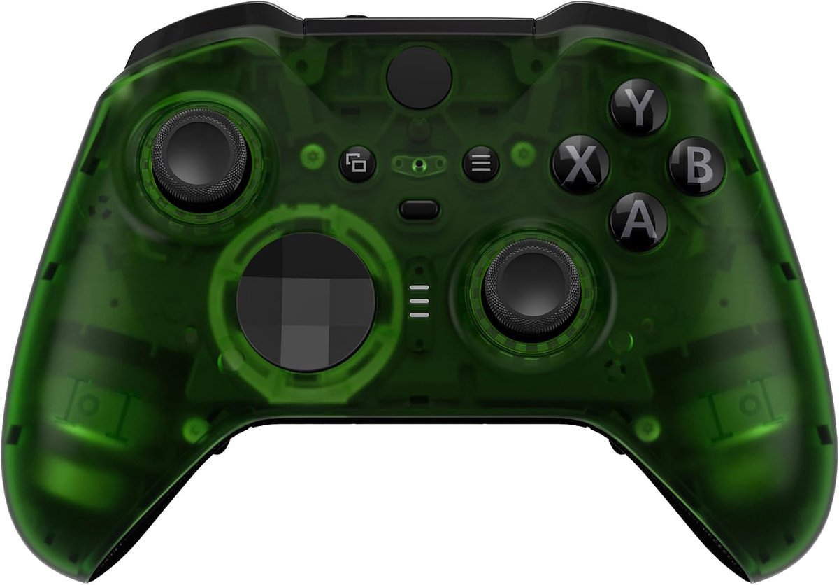 EXtremeRate Transparant Groen Voorplaat Cover, Front Housing Shell Case Vervangende voor Xbox One Elite Series 2, voor Xbox Elite 2 Core Controller Model 1797 - Thumbstick Accent Rings Inbegrepen