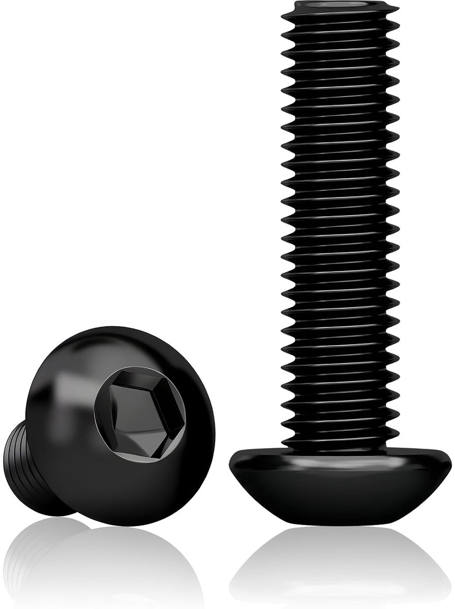 60 stuks lenskopschroeven M5x20 mm, RVS zwart inbus | M5x20 mm RVS A2 V2A zwart met inbus en volledige schroefdraad voor meubels, werkplaats en DIY
