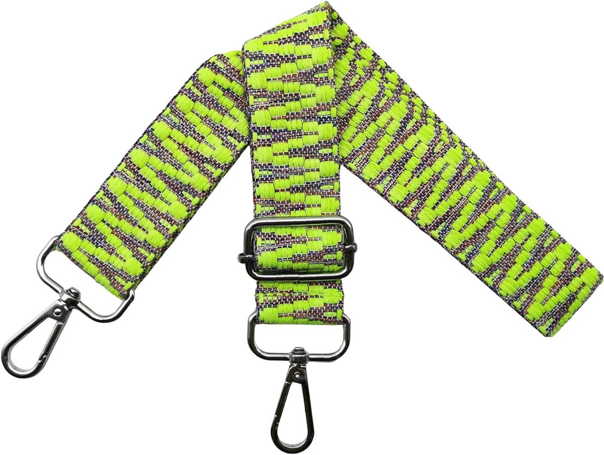 Tasriemen om te wisselen, verstelbare schouderriem voor tas, tasriem, breed, 3,8 cm, met zilveren karabijnhaak, schouderriem, tasband, draagriem voor handtassen, fluorescerend groen, S40