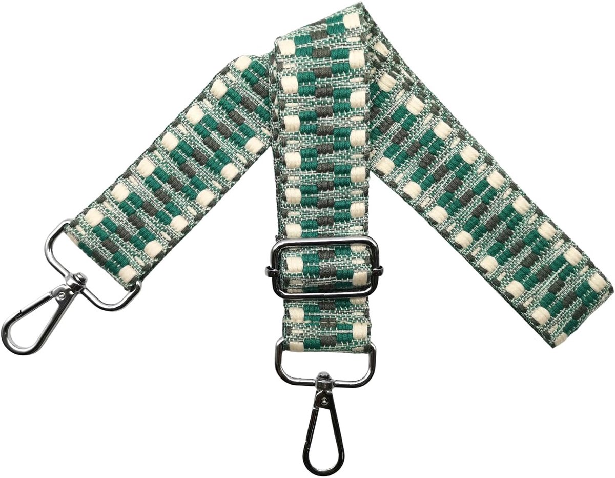 Tasriemen om te wisselen, verstelbare schouderriem voor tas, tasriem, breed, 3,8 cm, met zilveren karabijnhaak, schouderriem, tasband, draagriem voor handtassen, kleurrijk, S, beige/groen., 80-130cm