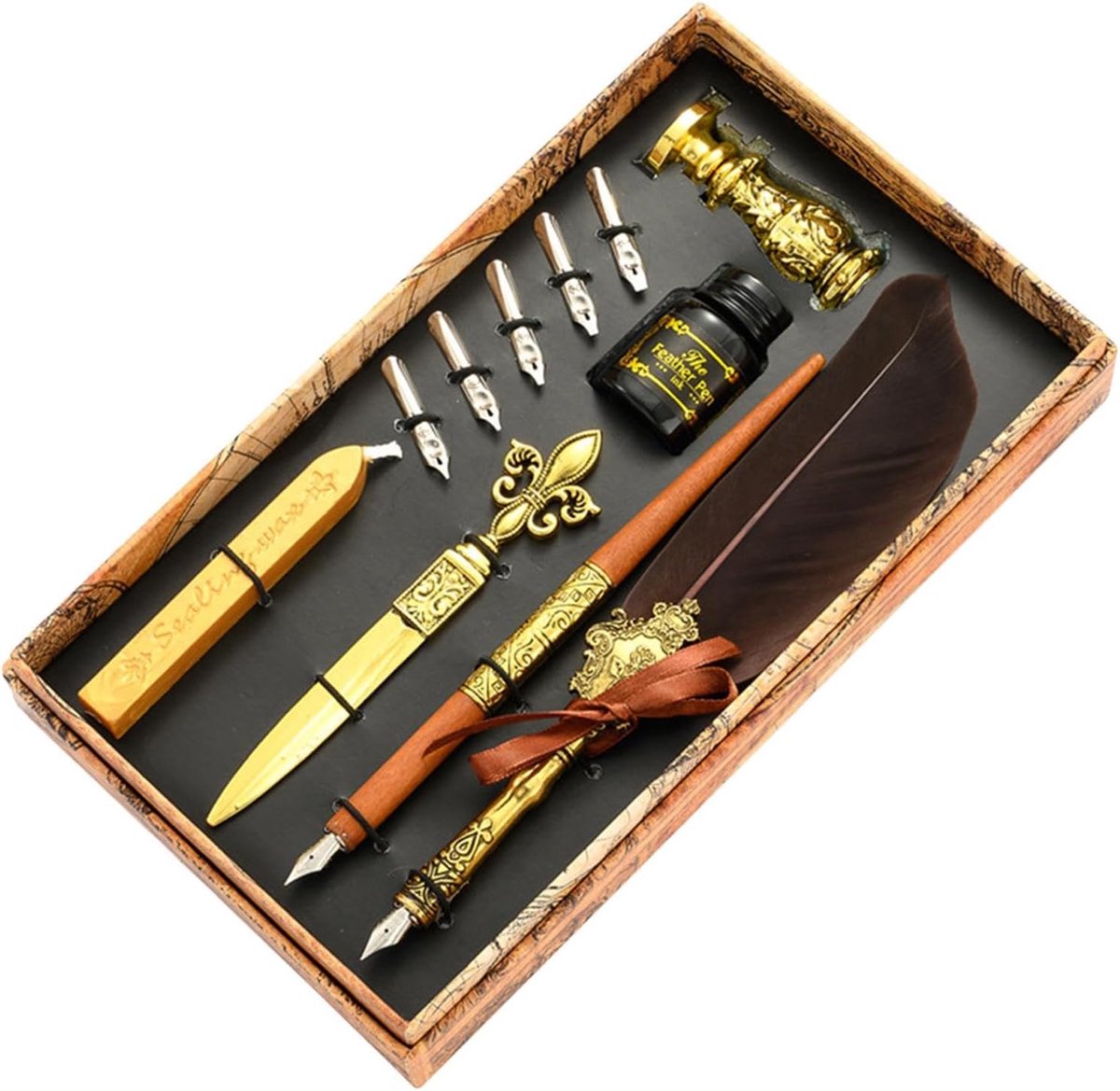 Veren ganzenveer set | Vintage kalligrafie Dip Pen Kit | Pen | inktset Bevat Dip Pen, Inkt, Vervangende Nibs, Envelop Tool, Romantisch Valentijnscadeau