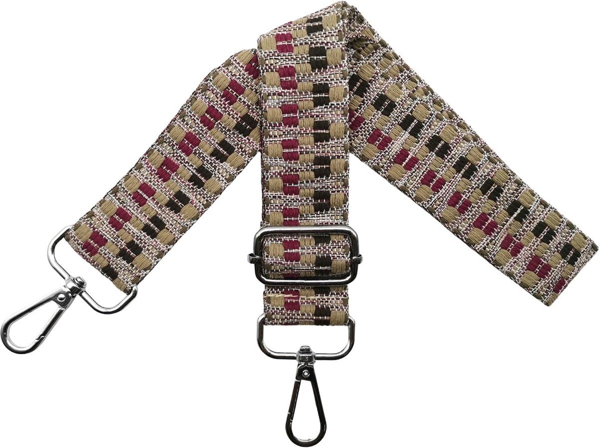 Tasriemen om te wisselen, verstelbare schouderriem voor tas, tasriem breed, 3,8 cm, met zilveren karabijnhaak, schouderriem, tasband, draagriem voor handtassen, paars/rood/kaki, S41