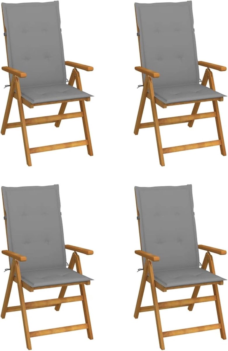 4 stuks tuinligstoelen met kussen, tuinstoel, stoel met hoge rugleuning, houten stoel, tuinstoel, tuinstoelen (5 verstelbare ligstanden), acacia massief hout