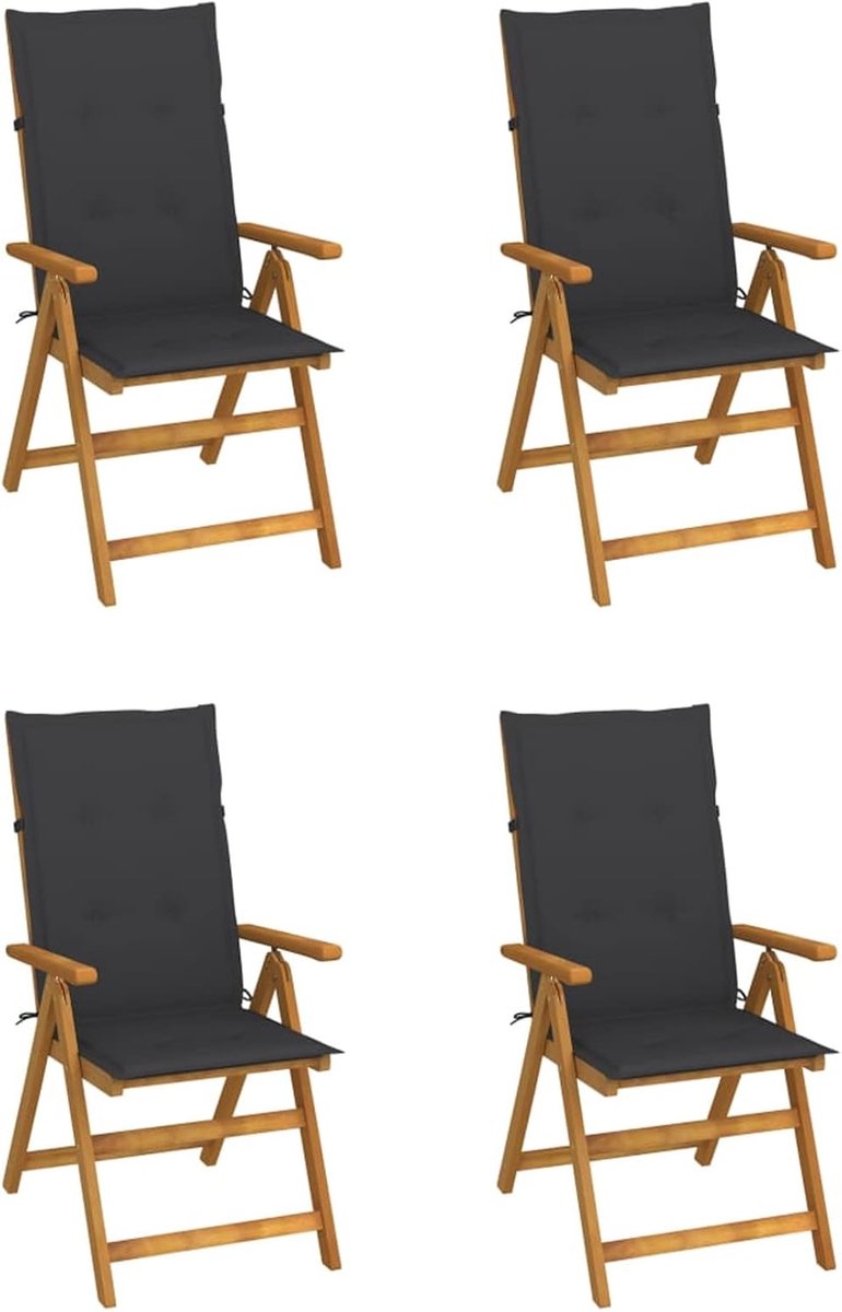 4 stuks tuinligstoelen met kussen, tuinstoel, stoel met hoge rugleuning, houten stoel, tuinstoel, tuinstoelen (5 verstelbare ligstanden), acacia massief hout