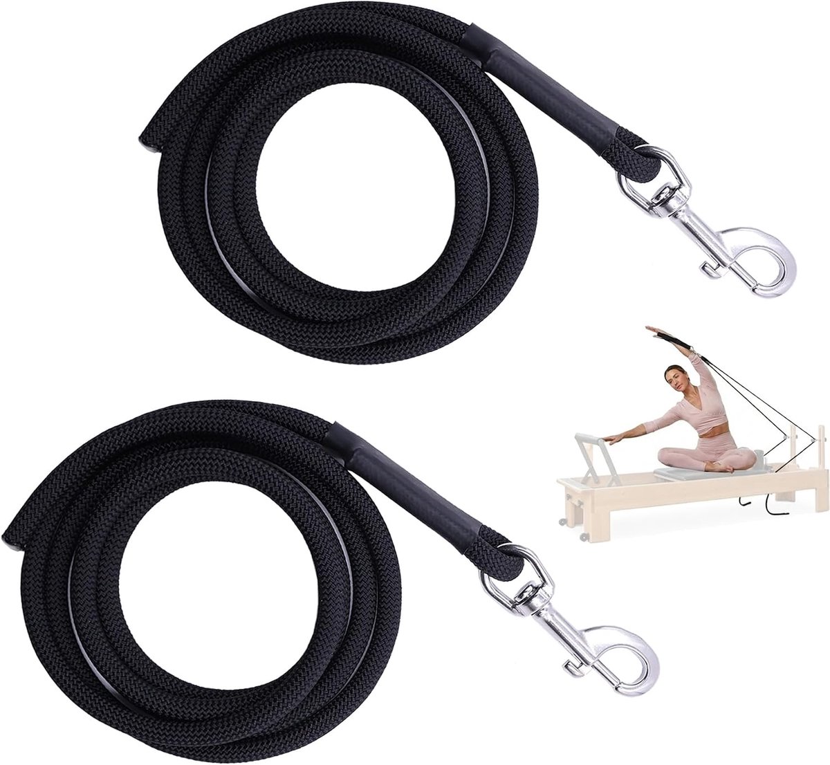 Bryant Vervangingstouw voor pilates-hervormers met roestvrijstalen karabijnhaak, robuust 8 mm nylon koord, 110 "lengte, past op de meeste Pilates-hervormingsmachines
