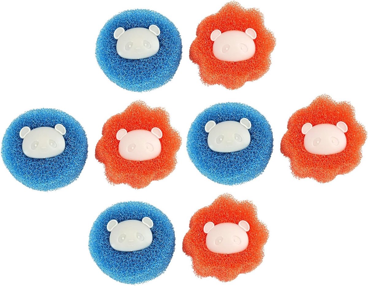 8 stuks dierenhaarverwijderaar wasmachine, blauw en oranje, pluisbal voor wasmachine, herbruikbare anti-pluisballen, wasmachine, pluisfilter voor het verwijderen van dierenharen en pluisjes