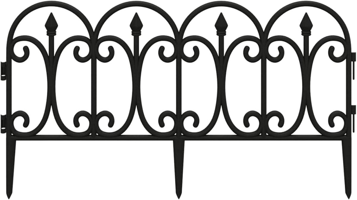 Gazonranden, 17 stuks, tuinhekken, plantenbedden, wilgenhek, bloembegrenzing, insteekhek, gazons, afmetingen (per omheining): 60 x 32,5 cm (B x H), PP, zwart