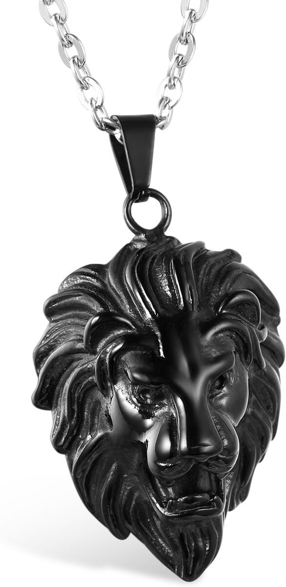Heren halsketting medaillon roestvrij staal met hanger leeuwenkop strass kroon King Tog Tag plaatketting Viking koningsketting ketting voor mannen goud zilver zwart, Roestvrij staal, Geen
