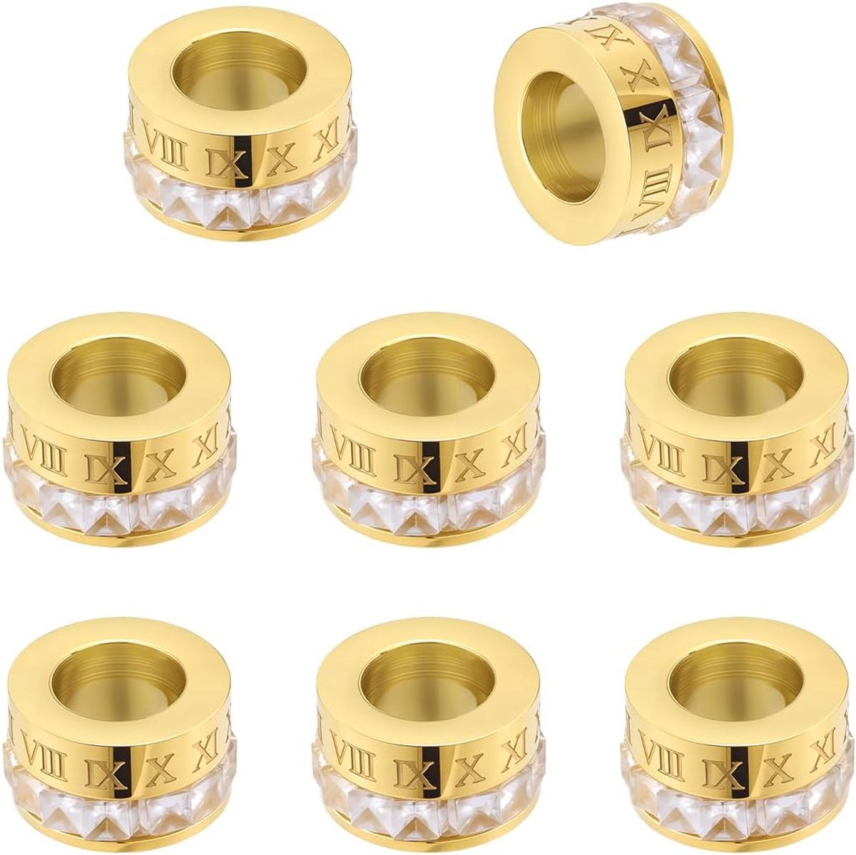 Kralen 304 roestvrij staal gouden Europese kolom kralen met Romeinse nummers Kubic zirconia voor juweliersmaken armband DIY