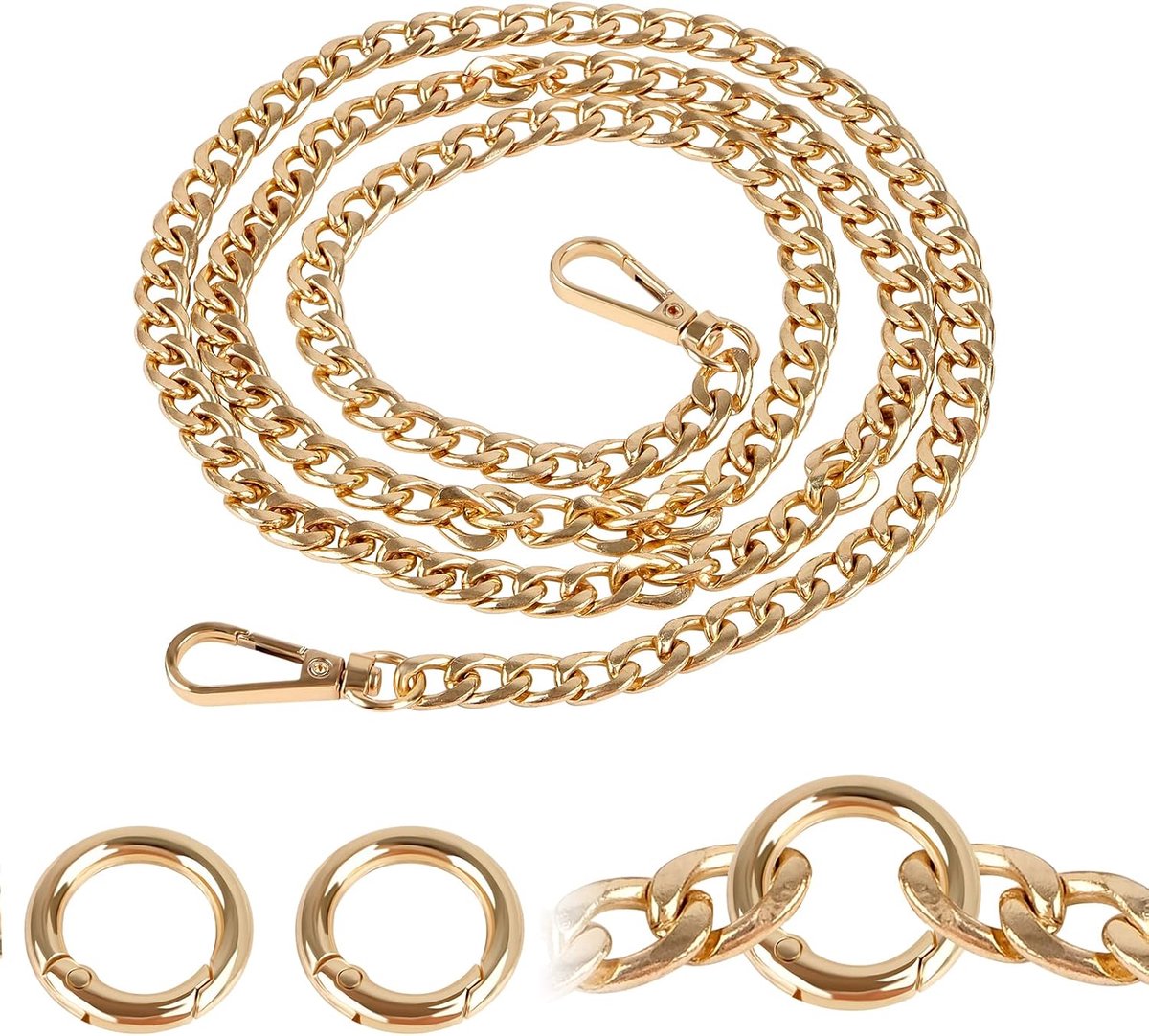 120 cm / 47,2 inch metalen ketting draagriem ketting handtaskettingen draagriem met karabijnring tassen kettingen voor tas handtas kettingriem tassen dames handtas (goud)