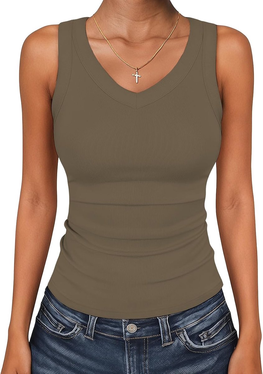 Tanktop voor dames, V-hals, zomer, casual, slim fit, modal, mouwloos, stretch, basic top