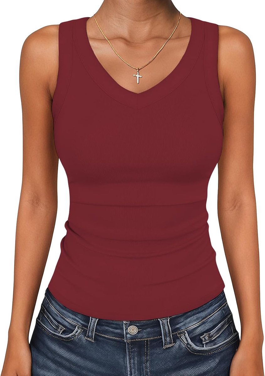 Tanktop voor dames, V-hals, zomer, casual, slim fit, modal, mouwloos, stretch, basic top