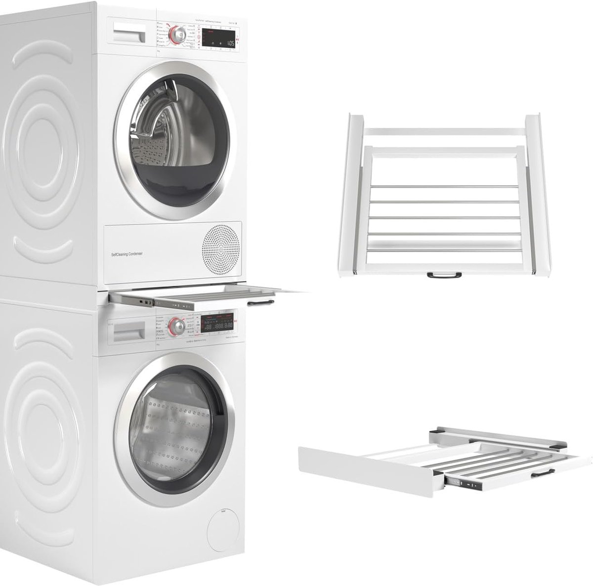 Wasmachine Droger - Stapelkit voor Wasmachine en Droger - Universeel Tussenkader, Geschikt voor Elke Combinatie van Apparaten - Kleur: Wit, Duurzaam en Ruimtebesparend