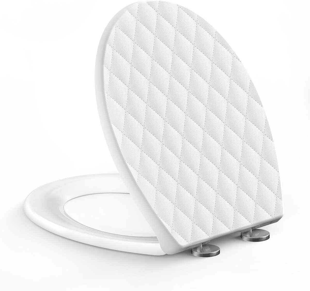 Toiletdeksel met softclosemechanisme, ovaal, wc-bril, O-vorm, met Quick-Release-functie, wc-deksel met snelsluiting, wit, tot 175 kg belastbaar, 44,6 x 37,1 cm