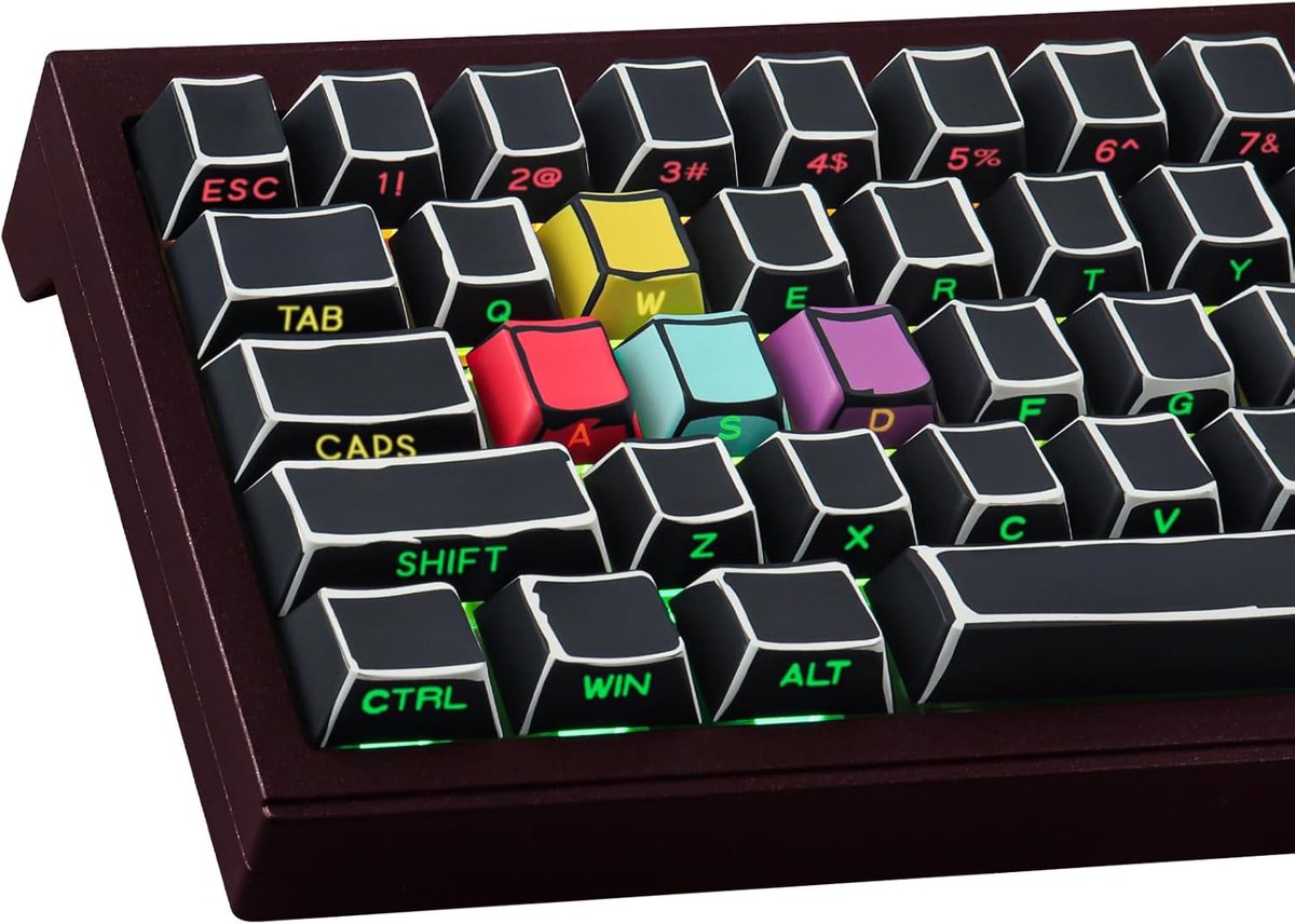 Custom Keycaps - 128 Toetsen Cherry Profiel Dye-Sub Sketch Zwarte Set - Shine Through Side Gedrukt voor Cherry MX Switches ISO/ANSI UK Layout Mechanisch Gaming