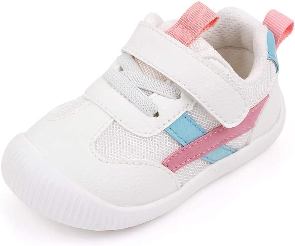 Eerste Babyschoentjes Meisjes Jongens,PU Leer Gaas Kinderschoenen met Antislip Rubberen Zoo,Roze,20 EU(CN16)
