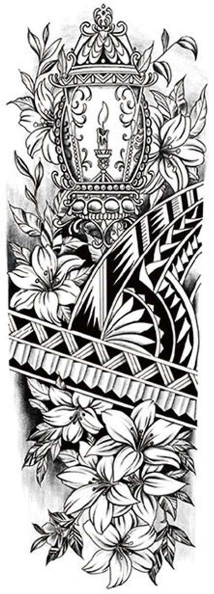 Tijdelijke sleeve tattoo Tribal Lantern Bloom 3 dagen