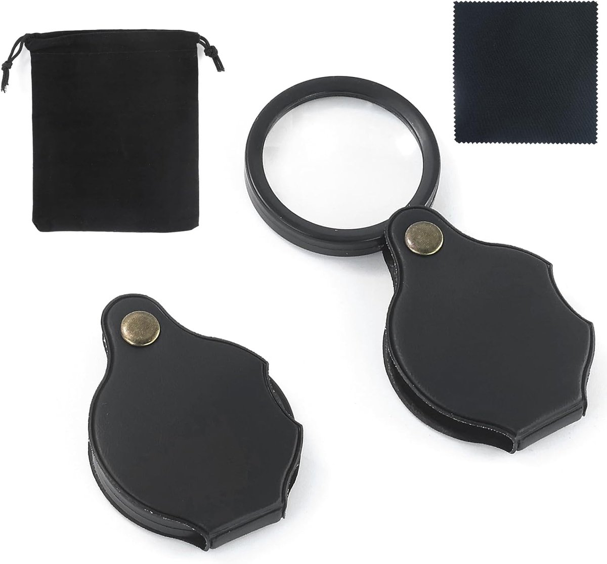 2 stuks zakloep, mini-vergrootglas, kleine vergrootglas, opvouwbare leesloep, 10 x zakloep met reinigingsdoek en opbergtas, 360 graden draaibaar vergrootglas voor het lezen van boeken, kranten,