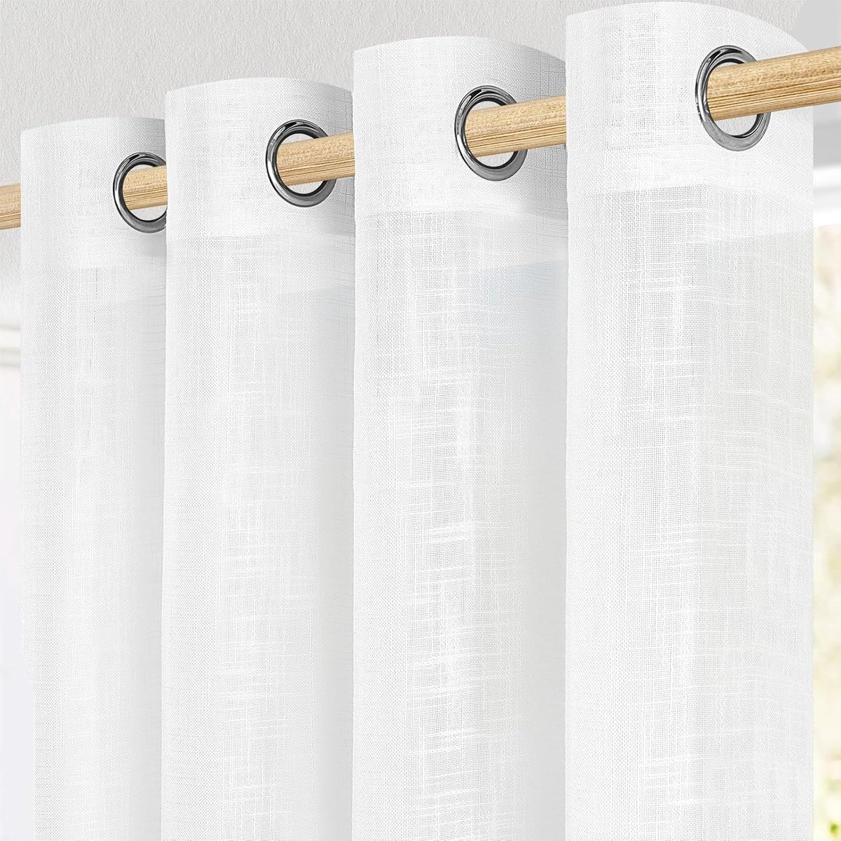 Witte gordijnen voor woonkamer, kort, voor ramen, slaapkamer, 2 stuks, linnen gordijnen voor binnen, halftransparant, voor keuken, woonkamer, kinderkamer, met ringen, 140 x 230 cm