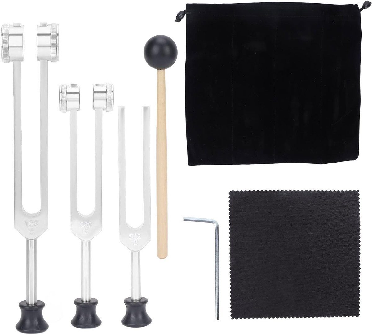 Stemvork, Draagbare Aluminium Stemvorkset, 128 256 512 Hz Thuisgebruik Stemvork Therapeutisch Instrument, Geluid Genezende Stemvork(zilver)