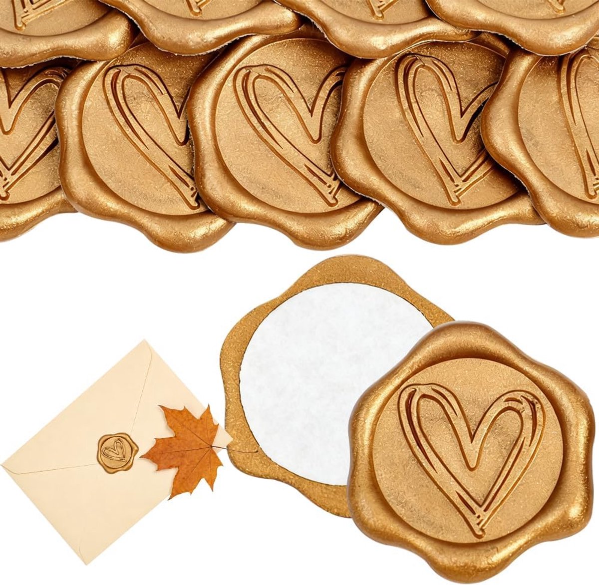Zegels, zelfklevend, hart, SGZIOO gouden envelopstickers, waszegel bruiloft, waszegelstickers, zegelstickers voor uitnodigingsbrieven, envelop en geschenkverpakkingen