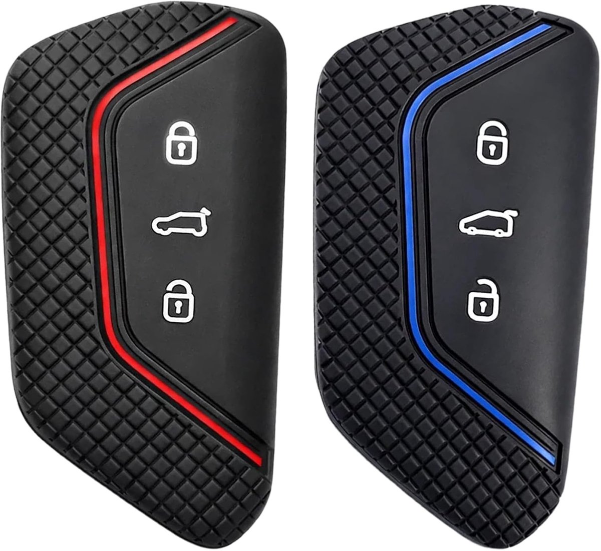 Set van 2 sleutelhoezen van siliconen, beschermhoezen voor 3-toetsen, autosleutels in zwart-rood en zwart-blauw