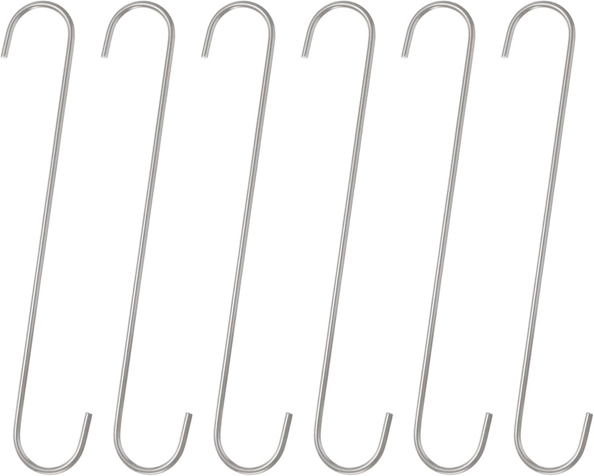 S-haken 30,5 cm extra lange S-haken van zeer sterk metaal mangaanstaal voor het organiseren van keukengerei tuin badkamer garage kast, zilver